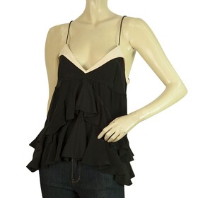 Juicy Couture Black Ruffled Tiered Silk Spaghetti Strap Blouse Cami Top - Size 6