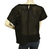 Gerard Darel Black Perforated with Leather Front Pocket T- Shirt Top Size 44