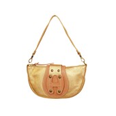 Hogan Gold Leather Beige Det. Shoulder Strap Handbag Zipper top Bag