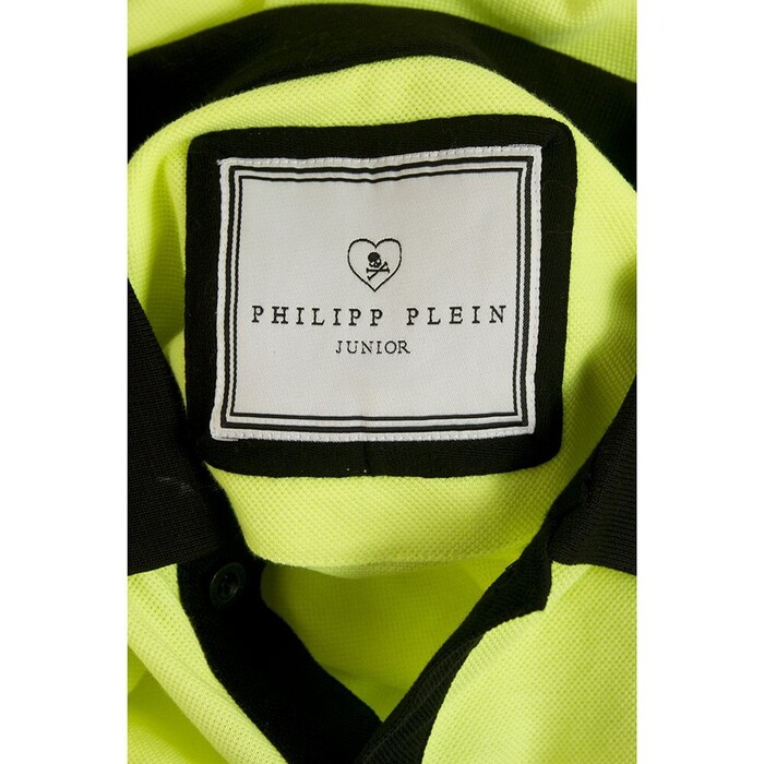 Philipp Plein Junior Yellow Black Polo Neckline Top Cotton for boys