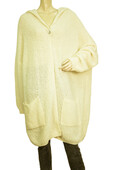 Crossley Ivory 100% Wool Knit Long One Button Cardigan Hooded Jacket size L