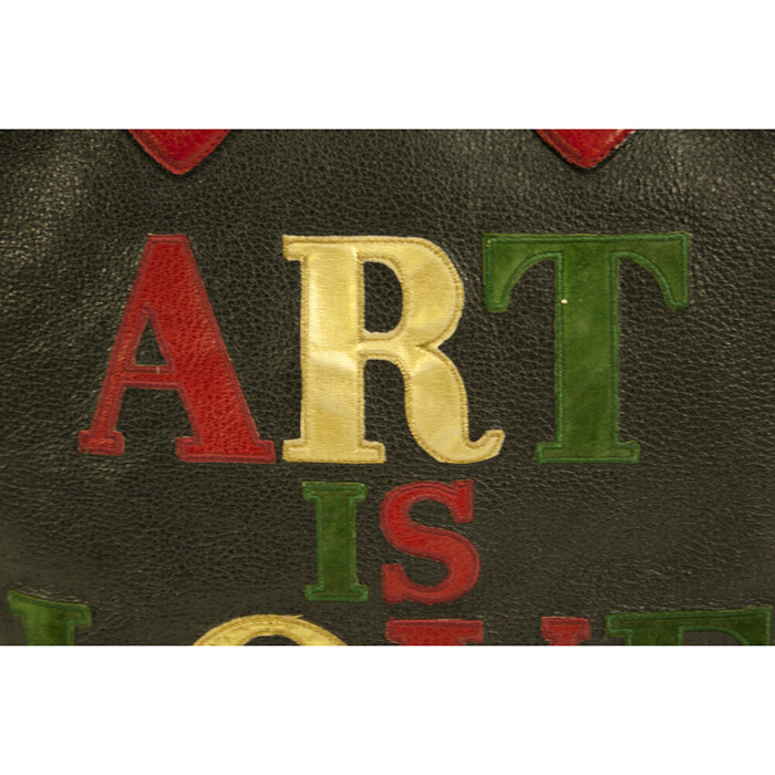 MOSCHINO Redwall 1990s "Art is Love" Vintage Multicolor Handbag Heart Rivets