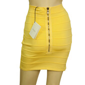 NTW BALMAIN Above knee mini bandage stretch hip hugger yellow skirt  Sz 36