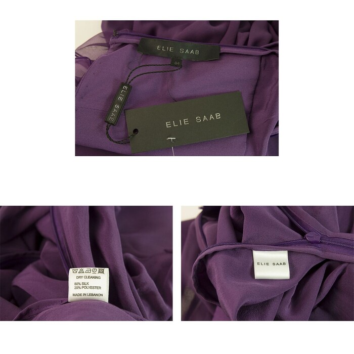 Elie Saab New Purple Silk Ruffled Knee Length Cocktail Evening dress sz 44