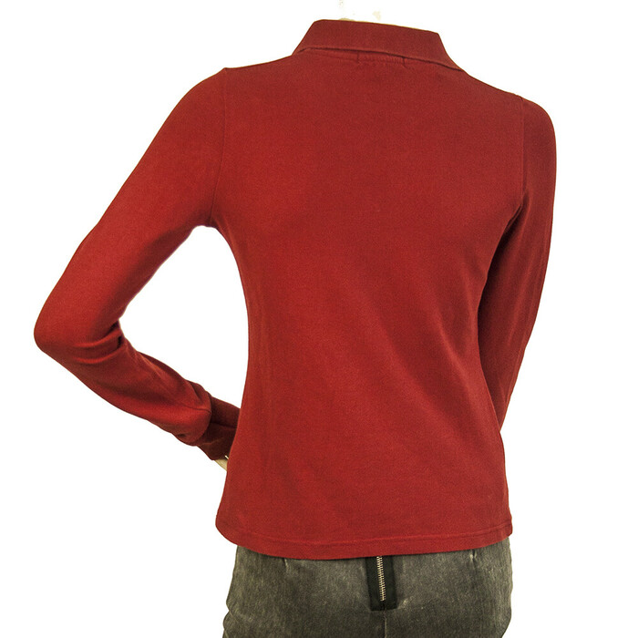 Burberry Red Cotton Long Sleeve Classic Polo neck T- Shirt top size XS