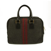 CELINE black leather gray red tweed fabric doctor camera top handle hand bag