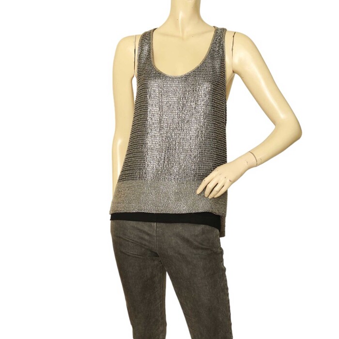 Diane Von Furstenberg DVF Gray Silver Beaded Shiny Silky Tank Sleeveless Top 6