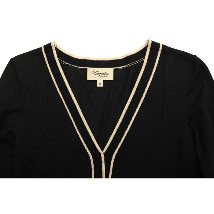 Temperley London Black Silk Cashmere Knit Beige Long Sleeves Mini Dress size M