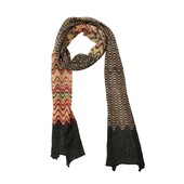 Missoni Gray Multicolor Zig Zag Metallic Shine Knit Long Foulard Scarf Shawl