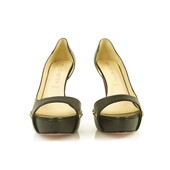 Paul & Betty Black Leather Open Toe Pumps Platform Shoes w. Gold Studs sz 39