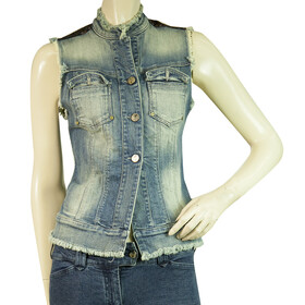 Manila Grace Blue Denim Jeans Sequined shoulders Vest Jacket Gillet sz 40