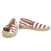 Gucci Striped Canvas Bee & Flower Pink White Flat Shoes Espadrilles size 38