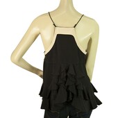 Juicy Couture Black Ruffled Tiered Silk Spaghetti Strap Blouse Cami Top - Size 6