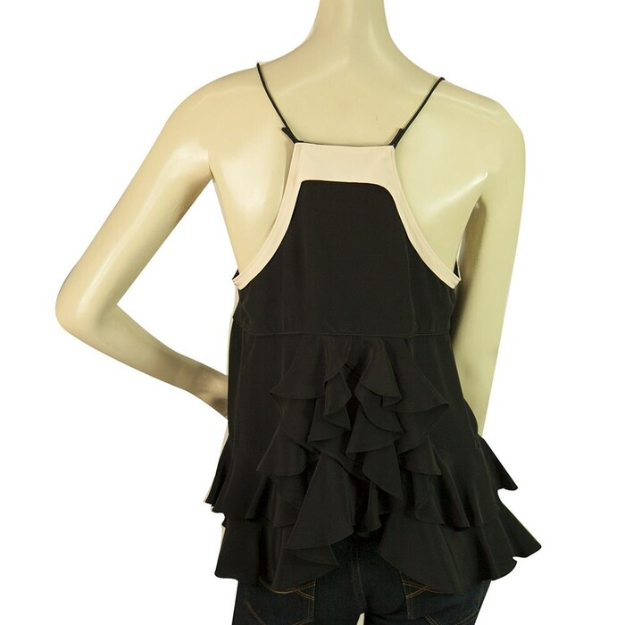 Juicy Couture Black Ruffled Tiered Silk Spaghetti Strap Blouse Cami Top - Size 6