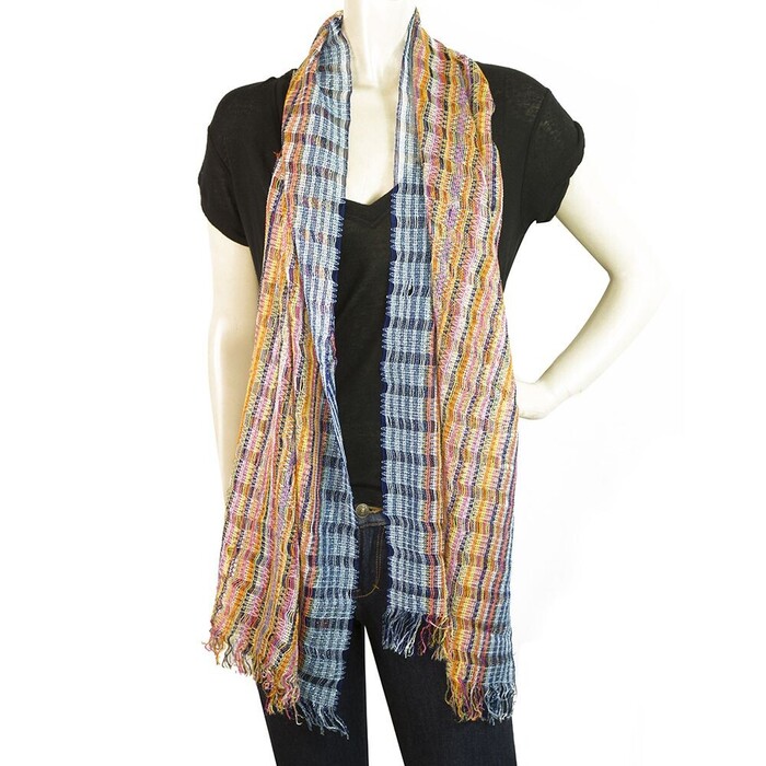 Missoni Multicolored Checked  Long Viscose Scarf Wrap Cache Col with fringes
