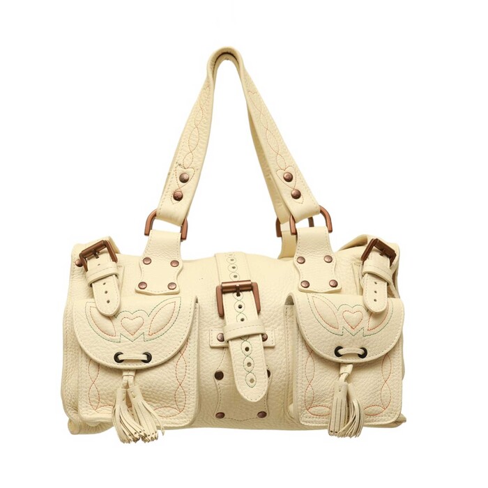 Mulberry Blenheim Roxanne Cream Stitched Pebbled Leather studded handbag