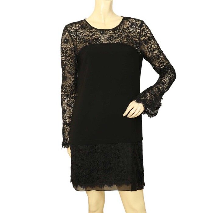 DVF Diane Von Furstenberg Lavana Black Lace Long Sleeve Mini Dress size 4