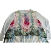 Ted Baker Light Blue Floral Sheer Sleeves Pleated Body Top - Size 1