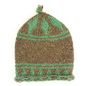 Handmade Beige Green Jacquard Knit Warm Beanie Hat One Size