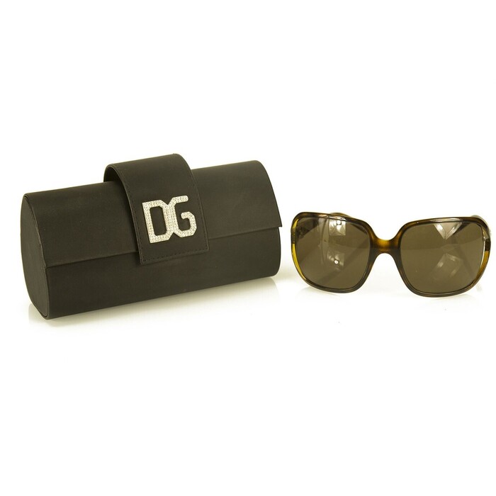 Dolce & Gabbana D&G Tortoise Brown Oversize Sunglasses w. Crystals in Box