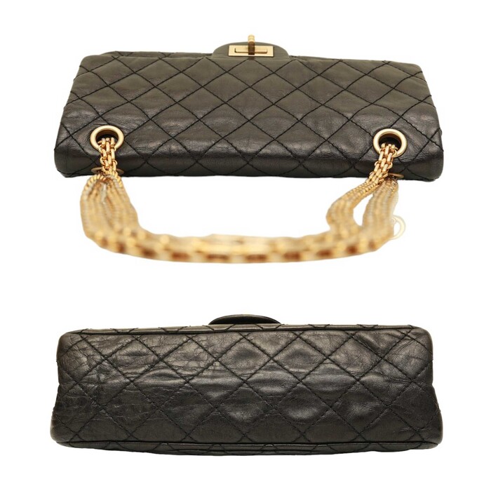 Chanel 2.55 Reissue 225 Double Flap Bag in Black with gold tone hardware small