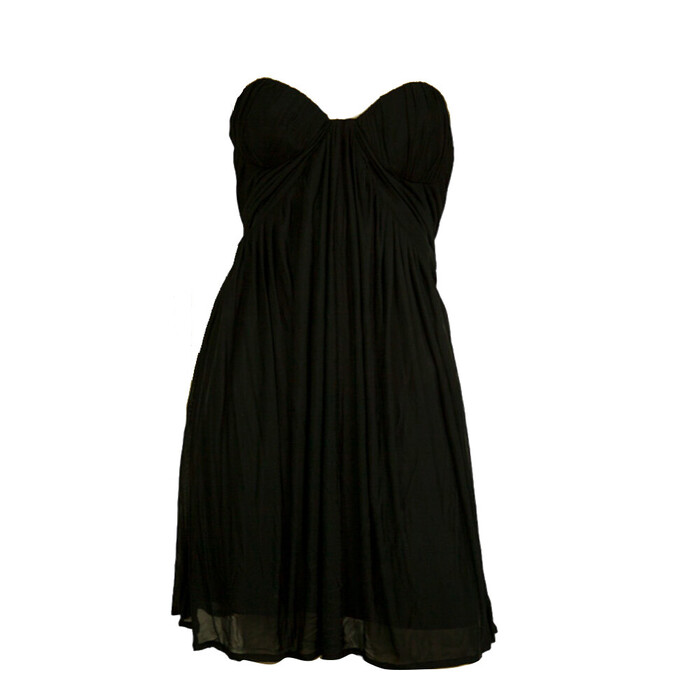 Alexander McQueen Black Draped Strapless Satin Mini dress size 44