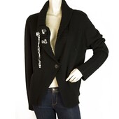 Marina Sport Rinaldi Black Wool Knit One Button Cardigan Cardi Size L