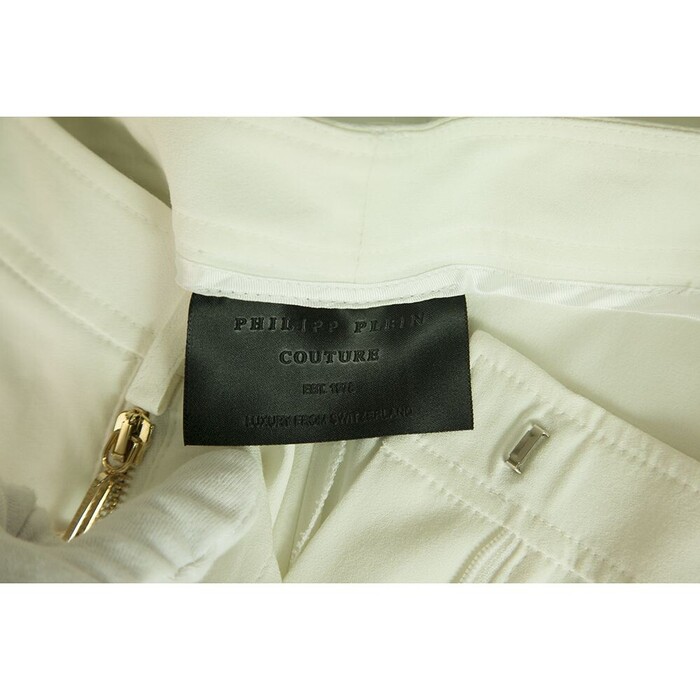 Philipp Plein Couture Off White Ivory Gold Exposed Zippers Trousers Pants sz 42