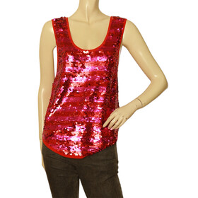 Sonia Rykiel fully sequined red &amp; fuschia stripe sequin tank vest sleeveless top