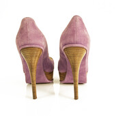 Brian Atwood Pink Purple Suede Open Toe Pumps Slim High Wooden Heels Shoes sz 37