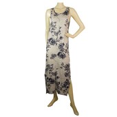 Fine Paris Eleanor Gray Blue Floral Linen Sleeveless Long Maxi Tank Dress sz S