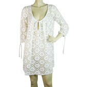 Milly Cabana Cotton Broderie White Kaftan Cover Up Beach Mini Dress - Sz 8