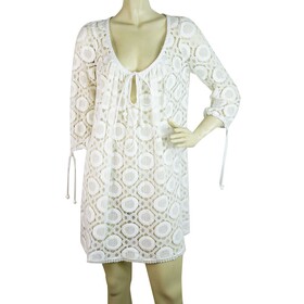 Milly Cabana Cotton Broderie White Kaftan Cover Up Beach Mini Dress - Sz 8