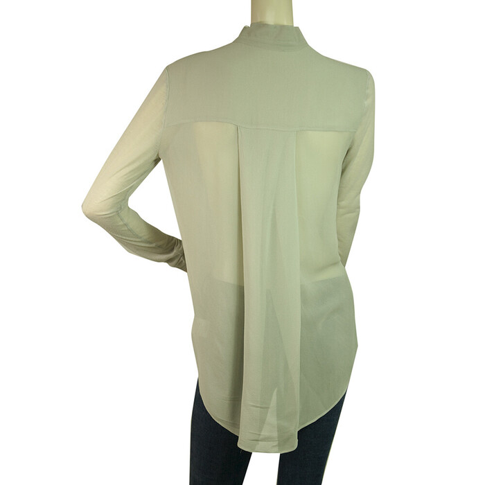 Helmut Lang Gray Long 100% Silk Sheer Blouse Button Shirt Top Size S