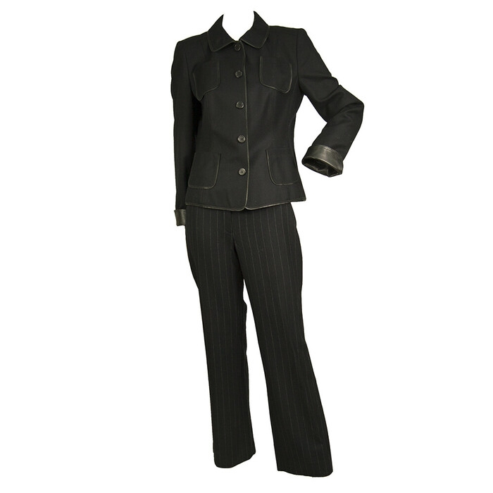 Akris Punto Woolen Blazer Jacket & Striped Pants Trousers Suit Set size Fr 38