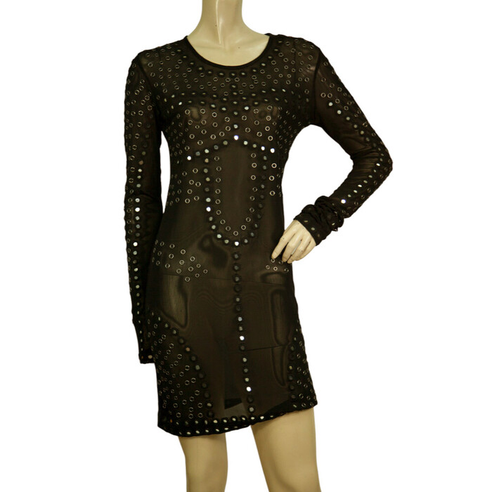 Christopher Kane for topshop Black Studded Sheer Mini Bodycon dress size UK 10