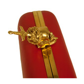 Alexander McQueen Red Leather Crystal Studded Gold Stabbed Skull Clasp Clutch