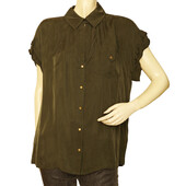 Diane Von Furstenberg DVF Boye Deux Khaki Green Snap Button Shirt Top size 8