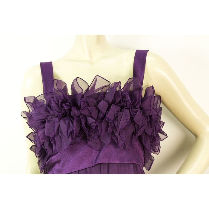 Elie Saab New Purple Silk Ruffled Knee Length Cocktail Evening dress sz 44