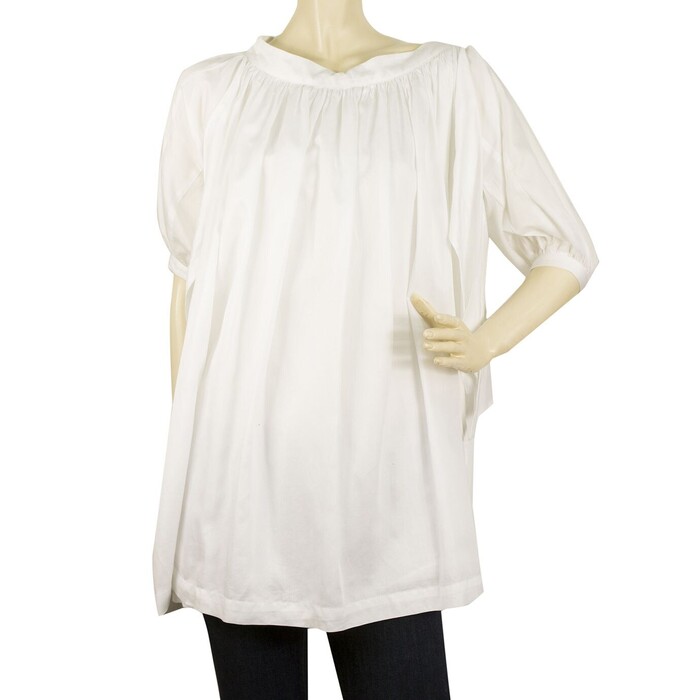 See by Chloe White Cotton w. Small Pleats Tunic Top Oversize Blouse size 38