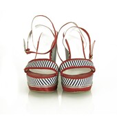 Solo Per Te Blue White Stripes Red Crystals Wedge Platform Sandals shoes ( 39 ?)