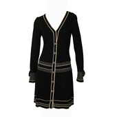 Temperley London Black Silk Cashmere Knit Beige Long Sleeves Mini Dress size M