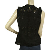 Tigha Romantic Black Broderie Cotton Blouse Sleeveless Top size M