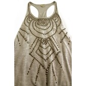 Haute Hippie Gray Silver Brass Tone Studs Long Tank Sleeveless top Sz M