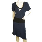 Vena Cava Blue Color w. Black Trim Asymmetrical Length Silk Dress size 4