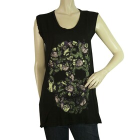 Lauren Moshi Black Large Skull Womans Sleeveless Tank T- Shirt Top  - Size S