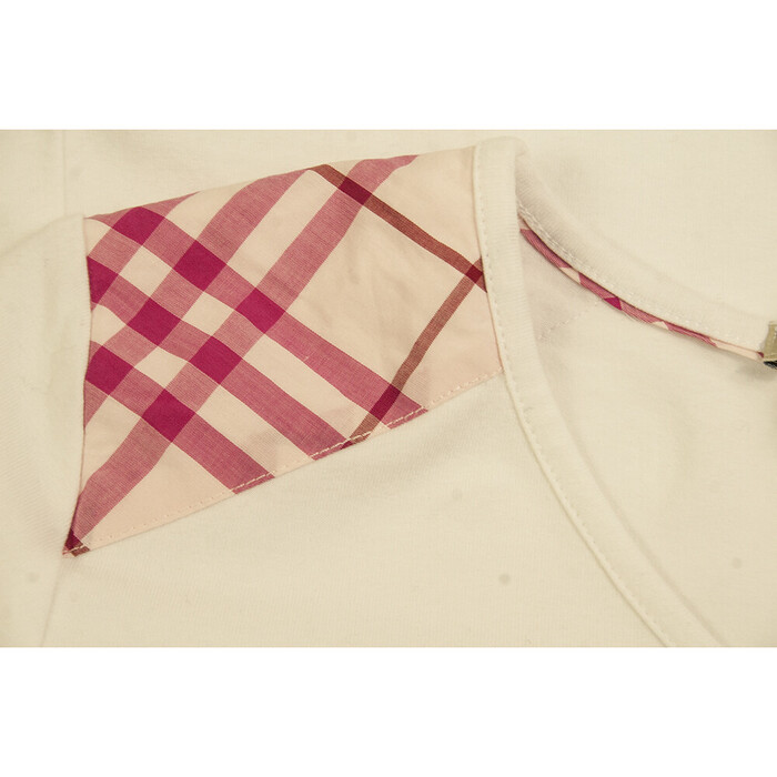 Burberry White Pink Check Shoulder Fitted T- Shirt Top 14 yrs girl or Women XS