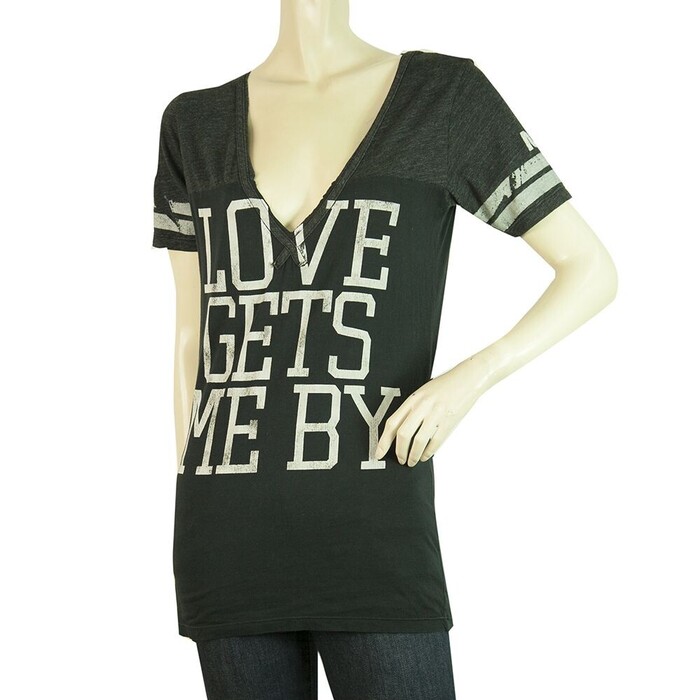 Rebel Yell Dark Gray Womans Love gets me by T- Shirt Top  - Size M