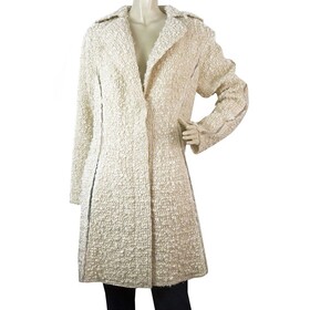 Nina Ricci Off White Ecru Wool Blend Boucle Gold Thread Button Front Coat sz 38