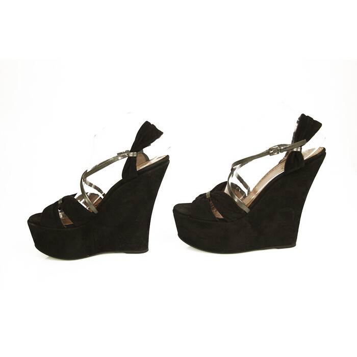 Alaia Black Suede Leather High Heel Wedges Platform Sandals Shoes size 40